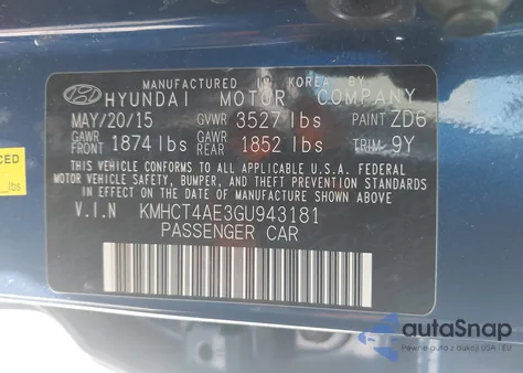 2016 Hyundai Accent Se from USA, damaged, VIN KMHCT4AE3GU943181